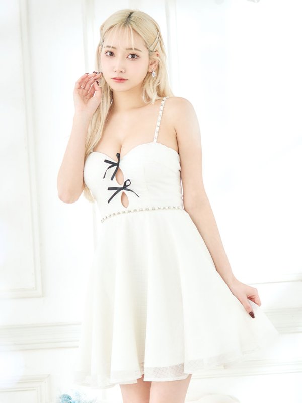 画像15: フロントリボンキャミソールフレアドレス/ビジュー/谷間見せ/背中見せ/ミニドレス/キャバドレス【XS-Mサイズ/1カラー】[OF03] 【YN】dzk