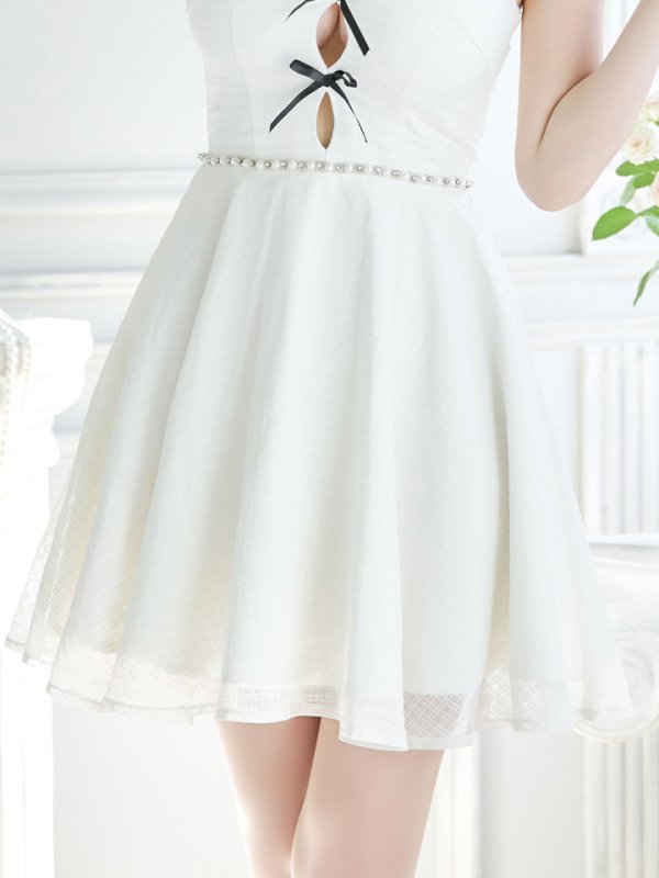 画像6: フロントリボンキャミソールフレアドレス/ビジュー/谷間見せ/背中見せ/ミニドレス/キャバドレス【XS-Mサイズ/1カラー】[OF03] 【YN】dzk