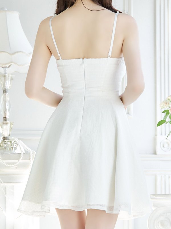 画像7: フロントリボンキャミソールフレアドレス/ビジュー/谷間見せ/背中見せ/ミニドレス/キャバドレス【XS-Mサイズ/1カラー】[OF03] 【YN】dzk