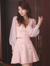 チュール袖フレアスカートセットアップミニドレス/キャバドレス【S-Mサイズ/1カラー】[OF03] 【YN】dzj