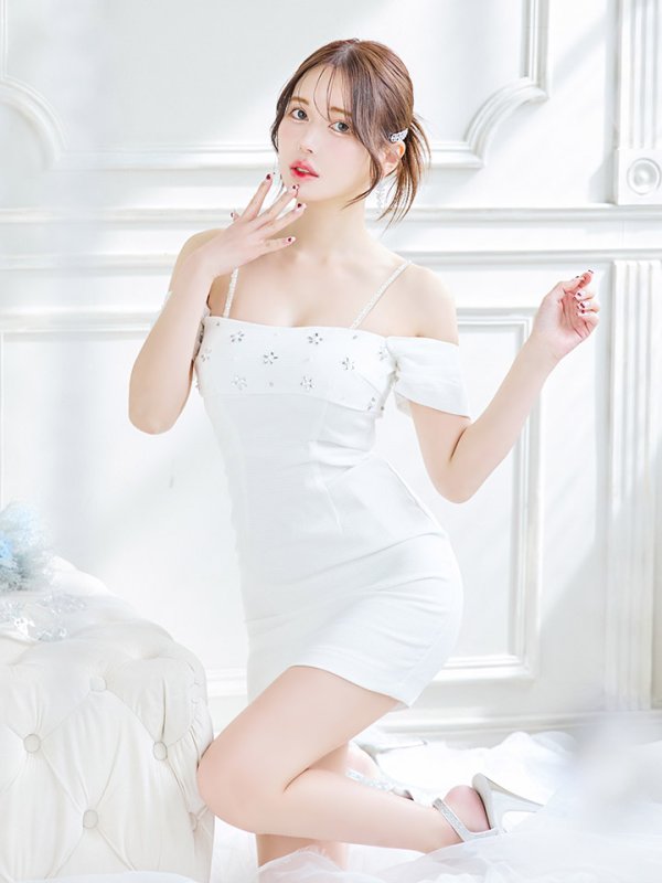 画像11: オフショルミニドレス/ビジュー/パール紐/谷間見せ/背中見せ/ミニドレス/キャバドレス【XS-Mサイズ/1カラー】[OF03] 【YN】dzw