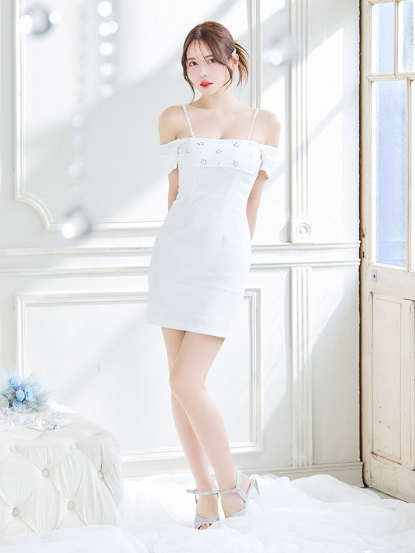 画像16: オフショルミニドレス/ビジュー/パール紐/谷間見せ/背中見せ/ミニドレス/キャバドレス【XS-Mサイズ/1カラー】[OF03] 【YN】dzw