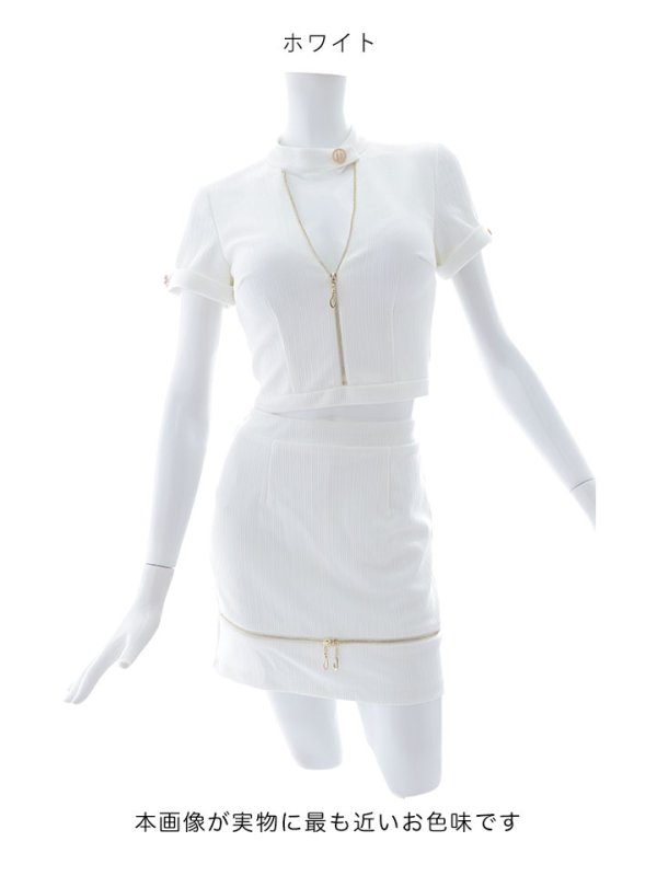 画像21: リブストライプセットアップドレス/ジップアップ/ボタン/ストレッチ/谷間見せ/背中隠し/ミニドレス/キャバドレス【XS-Mサイズ/2カラー】[OF03] 【YN】dzk