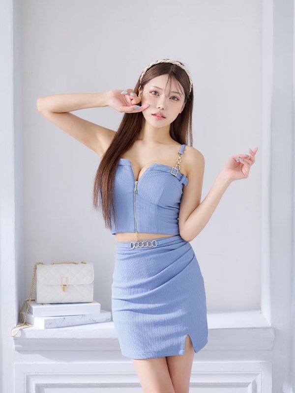 画像19: リブストライプキャミソールセットアップドレス/ジップアップ/ストレッチ/谷間見せ/ミニドレス/キャバドレス【XS-Lサイズ/2カラー】[OF03-U] 【YN】dzkc