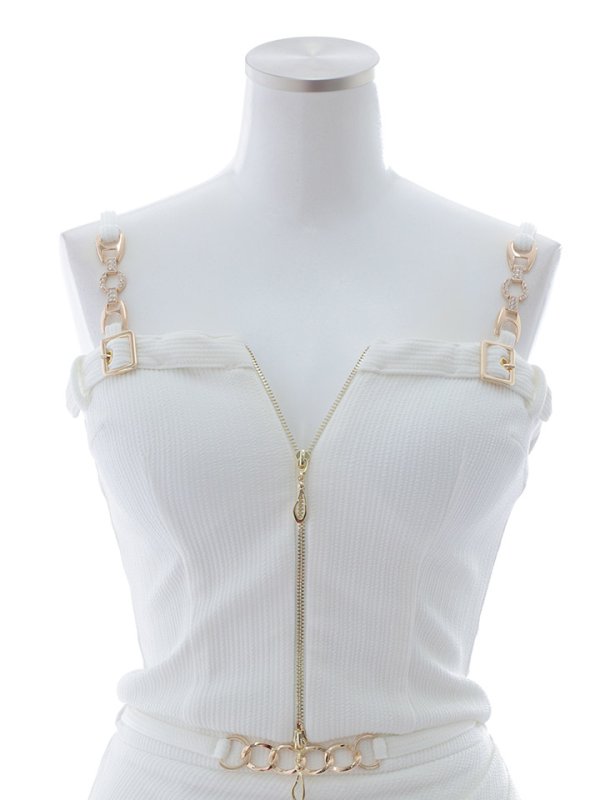 画像24: リブストライプキャミソールセットアップドレス/ジップアップ/ストレッチ/谷間見せ/ミニドレス/キャバドレス【XS-Lサイズ/2カラー】[OF03-U] 【YN】dzkc