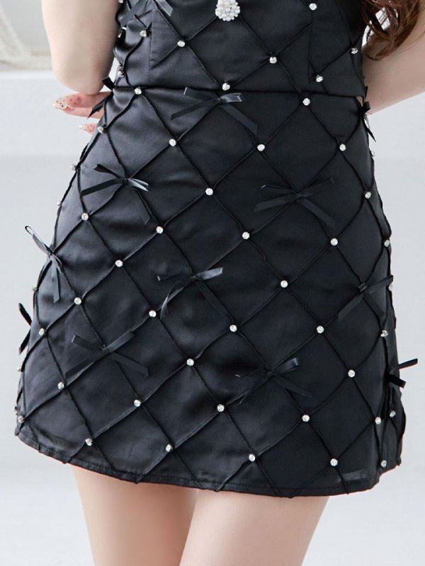 画像6: 【送料無料！】キャミソールドレス/セットアップ/リボン/ビジュー/谷間見せ/背中見せ/ミニドレス/キャバドレス【XS-Mサイズ/2カラー】[OF03-U] 【YN】dzk