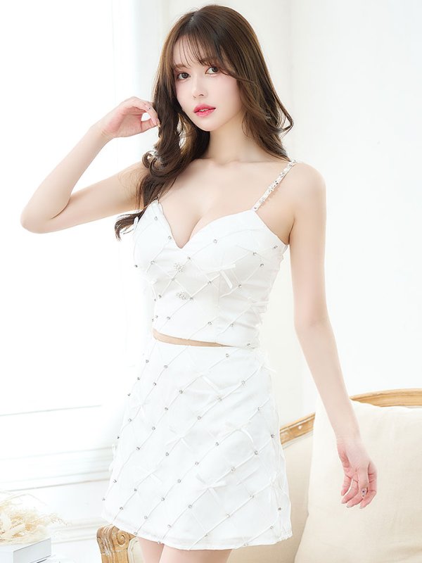 画像4: 【送料無料！】キャミソールドレス/セットアップ/リボン/ビジュー/谷間見せ/背中見せ/ミニドレス/キャバドレス【XS-Mサイズ/2カラー】[OF03-U] 【YN】dzk