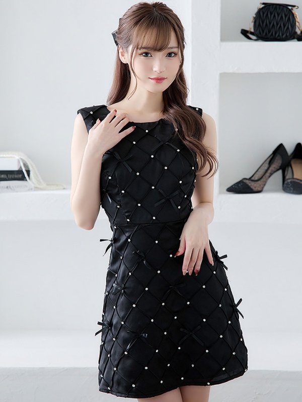 画像4: 【送料無料！】ノースリーブワンピースドレス/リボン/ビジュー/胸元隠し/背中隠し/Aラインスカート/ミニドレス/キャバドレス【XS-Mサイズ/2カラー】[OF03-U]  【YN】dzk