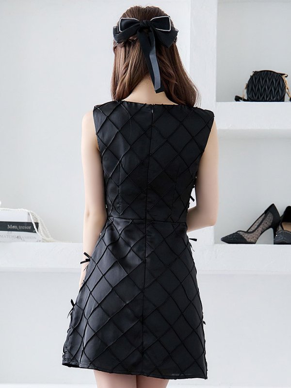 画像7: 【送料無料！】ノースリーブワンピースドレス/リボン/ビジュー/胸元隠し/背中隠し/Aラインスカート/ミニドレス/キャバドレス【XS-Mサイズ/2カラー】[OF03-U]  【YN】dzk