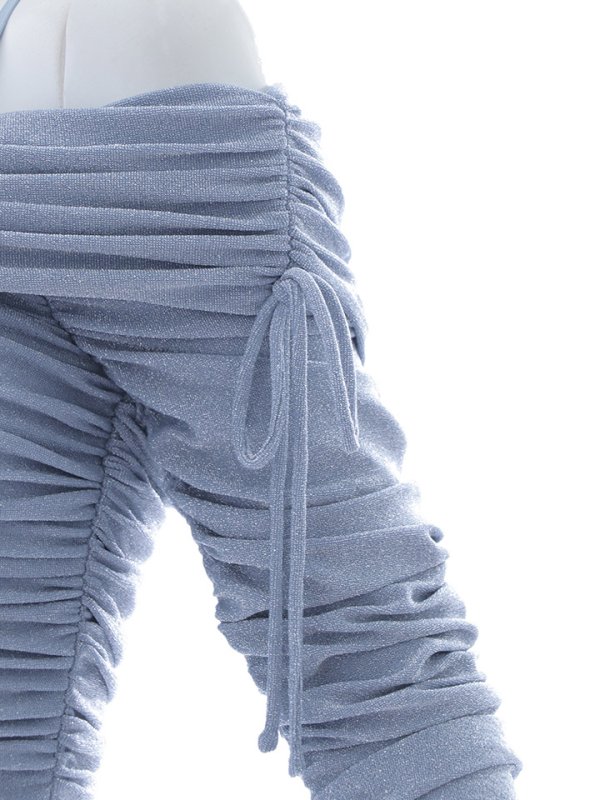 画像16: ラメギャザードレス/グリッター/谷間見せ/背中見せ/オフショル/シャーリング/タイト/キャバドレス/ミニドレス【XS-Lサイズ/1カラー】[OF03] 【YN】dzw