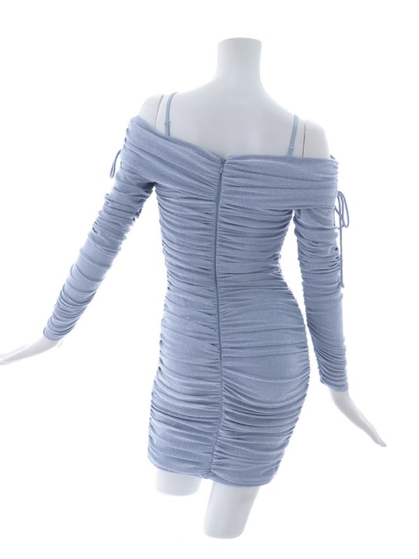 画像13: ラメギャザードレス/グリッター/谷間見せ/背中見せ/オフショル/シャーリング/タイト/キャバドレス/ミニドレス【XS-Lサイズ/1カラー】[OF03] 【YN】dzw