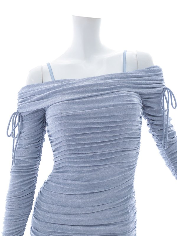 画像14: ラメギャザードレス/グリッター/谷間見せ/背中見せ/オフショル/シャーリング/タイト/キャバドレス/ミニドレス【XS-Lサイズ/1カラー】[OF03] 【YN】dzw