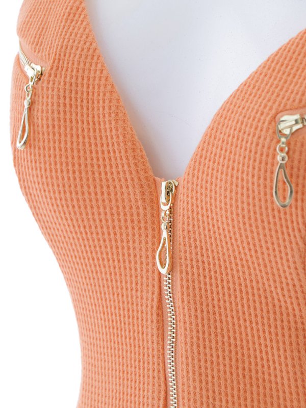 画像18: ワッフルジップアップドレス/ノースリーブ/谷間見せ/背中隠し/ミニドレス/キャバドレス【XS-Mサイズ/1カラー】[OF03] 【YN】dzj