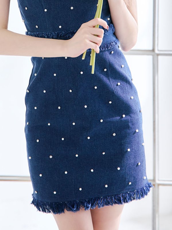 画像10: 【送料無料！】デニムパールノースリーブタイトミニドレス/キャバドレス【XS-Lサイズ/1カラー】[OF03-X] 【YN】dzj