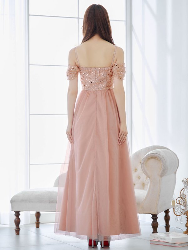 画像7: 【送料無料！】オープンショルダードレス/スパンコール/ビジュー/チュール/切り替え/キャミソール/フレアー/ロングドレス/キャバドレス【XS-Lサイズ/2カラー】[OF03] 【YN】dzc