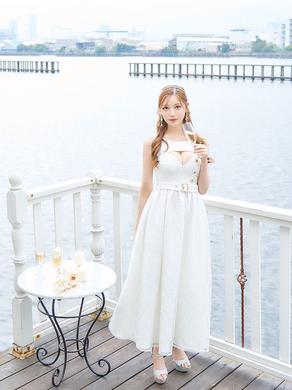 画像10: スパンコールレースワンピース/ノースリーブ/ボタン/布ベルト/ビジュー/バックル/谷間見せ/背中隠し/ロングドレス/キャバドレス【S-XLサイズ/2カラー】[OF03] 【YN】dzw