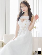 スパンコールレースワンピース/ノースリーブ/ボタン/布ベルト/ビジュー/バックル/谷間見せ/背中隠し/ロングドレス/キャバドレス【S-XLサイズ/2カラー】[OF03] 【YN】dzw