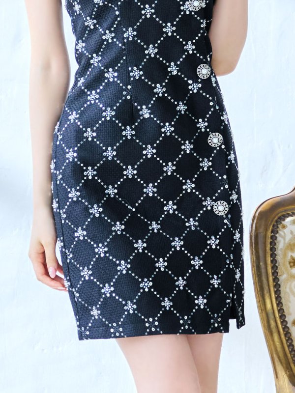 画像6: ノースリーブドレス/パール/ビジュー/ボタン/谷間見せ/背中隠し/ミニドレス/キャバドレス【XS-Lサイズ/2カラー】[OF03-X]