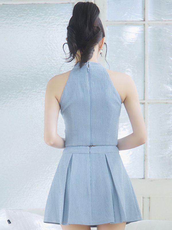 画像7: 【送料無料！】ノースリーブセットアップドレス/ジップアップ/チェーン/ボタン/フレアスカート/谷間見せ/背中隠し/ミニドレス/キャバドレス【XS-Mサイズ/2カラー】[OF03-X] 【YN】dzj