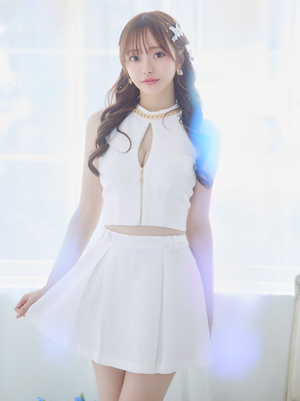 画像4: 【送料無料！】ノースリーブセットアップドレス/ジップアップ/チェーン/ボタン/フレアスカート/谷間見せ/背中隠し/ミニドレス/キャバドレス【XS-Mサイズ/2カラー】[OF03-X] 【YN】dzj