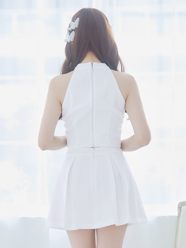 画像7: 【送料無料！】ノースリーブセットアップドレス/ジップアップ/チェーン/ボタン/フレアスカート/谷間見せ/背中隠し/ミニドレス/キャバドレス【XS-Mサイズ/2カラー】[OF03-X] 【YN】dzj