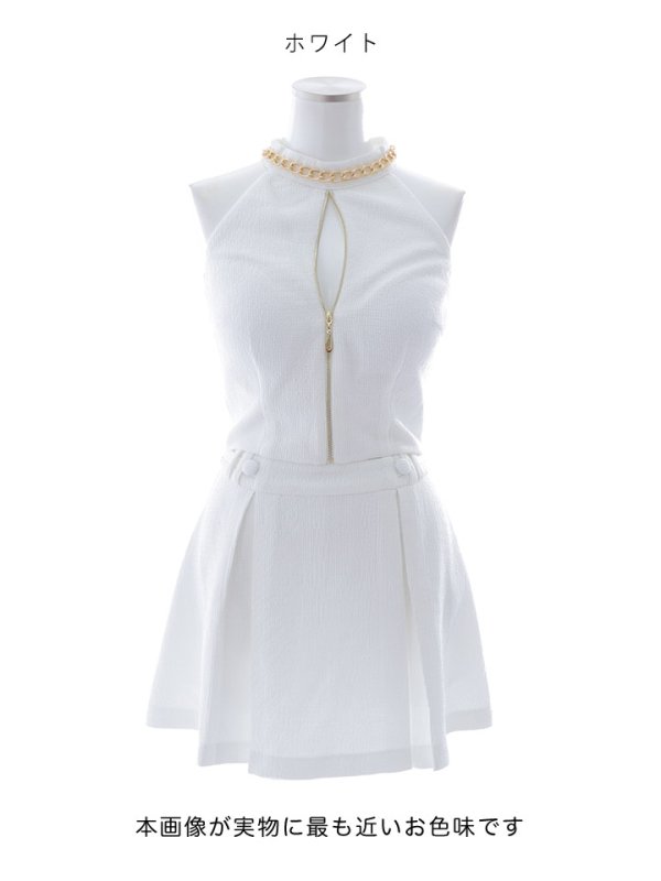 画像22: 【送料無料！】ノースリーブセットアップドレス/ジップアップ/チェーン/ボタン/フレアスカート/谷間見せ/背中隠し/ミニドレス/キャバドレス【XS-Mサイズ/2カラー】[OF03-X] 【YN】dzj