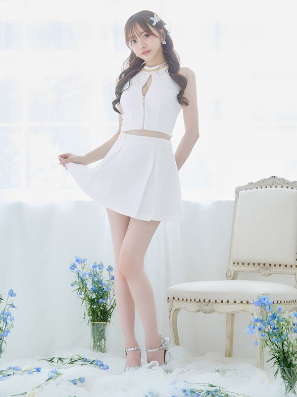 画像14: 【送料無料！】ノースリーブセットアップドレス/ジップアップ/チェーン/ボタン/フレアスカート/谷間見せ/背中隠し/ミニドレス/キャバドレス【XS-Mサイズ/2カラー】[OF03-X] 【YN】dzj