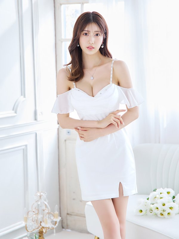 画像12: シフォンミニドレス/谷間見せ/背中見せ/オフショル/ビジュー/タイト/キャバドレス/ミニドレス【XS-Mサイズ/1カラー】[OF03] 【YN】dzk