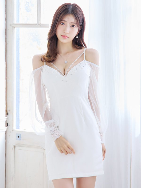 画像3: シフォンミニドレス/谷間見せ/背中見せ/オフショル/ビジュー/タイト/キャバドレス/ミニドレス【XS-Mサイズ/1カラー】[OF03] 【YN】dzj