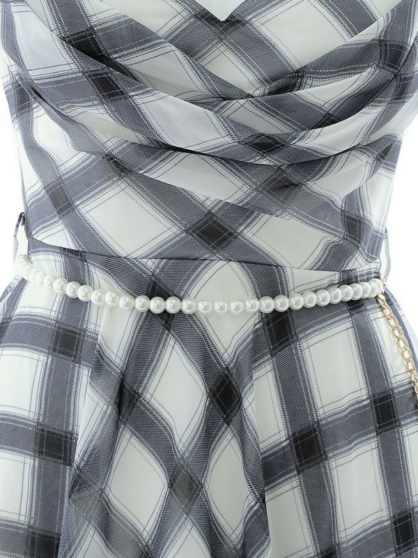 画像16: 【送料無料！】キャミソールフレアードレス/モノトーン/ノースリーブ/パールベルト/チェーン/谷間見せ/背中見せ/ミニドレス/キャバドレス【XS-Mサイズ/1カラー】[OF03] 【YN】dzj