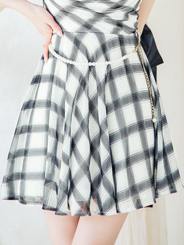 画像5: 【送料無料！】キャミソールフレアードレス/モノトーン/ノースリーブ/パールベルト/チェーン/谷間見せ/背中見せ/ミニドレス/キャバドレス【XS-Mサイズ/1カラー】[OF03] 【YN】dzj