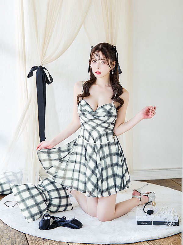 画像7: 【送料無料！】キャミソールフレアードレス/モノトーン/ノースリーブ/パールベルト/チェーン/谷間見せ/背中見せ/ミニドレス/キャバドレス【XS-Mサイズ/1カラー】[OF03] 【YN】dzj