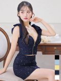 送料無料!【即日発送】【新色登場】リボンショルダービジューセットアップドレス/キャバドレス【XS-XLサイズ/6カラー】[OF03] 【YN】dzwe