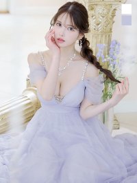 SALE!レイヤードチュールドレス/ビジュー/肩出し/谷間見せ/背中見せ/プリンセス/ロングドレス/キャバドレス【S-Lサイズ/2カラー】[OF03] 【YN】dzjo