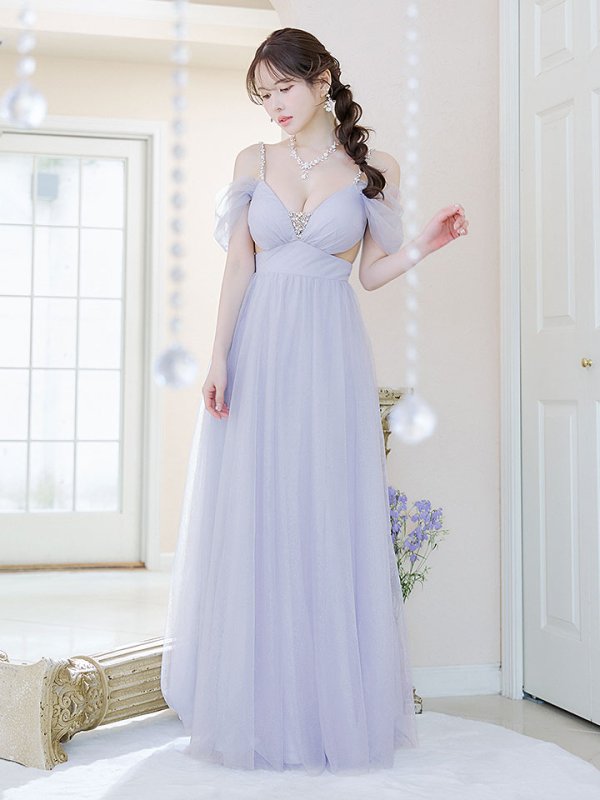 画像3: SALE!レイヤードチュールドレス/ビジュー/肩出し/谷間見せ/背中見せ/プリンセス/ロングドレス/キャバドレス【S-Lサイズ/2カラー】[OF03] 【YN】dzjo