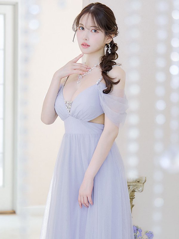 画像4: SALE!レイヤードチュールドレス/ビジュー/肩出し/谷間見せ/背中見せ/プリンセス/ロングドレス/キャバドレス【S-Lサイズ/2カラー】[OF03] 【YN】dzjo