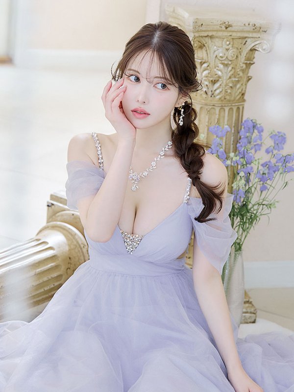 画像9: SALE!レイヤードチュールドレス/ビジュー/肩出し/谷間見せ/背中見せ/プリンセス/ロングドレス/キャバドレス【S-Lサイズ/2カラー】[OF03] 【YN】dzjo