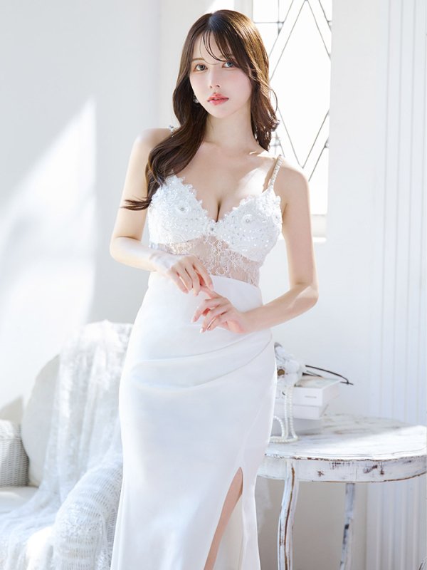 画像3: ビーズ刺繍ロングドレス/ビジュー/パール紐/レース/谷間見せ/背中見せ/ロングドレス/キャバドレス【XS-Mサイズ/1カラー】[OF03] 【YN】dzc