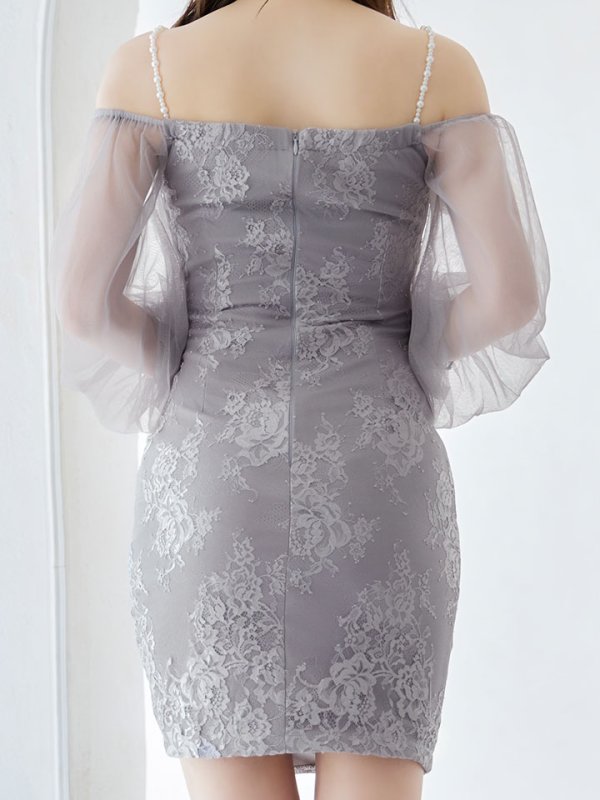 画像7: ビジューキャミソールオフショルダードレス/ロングスリーブ/谷間見せ/ミニドレス/キャバドレス【XS-Lサイズ/2カラー】[OF03]【YN】dzwc