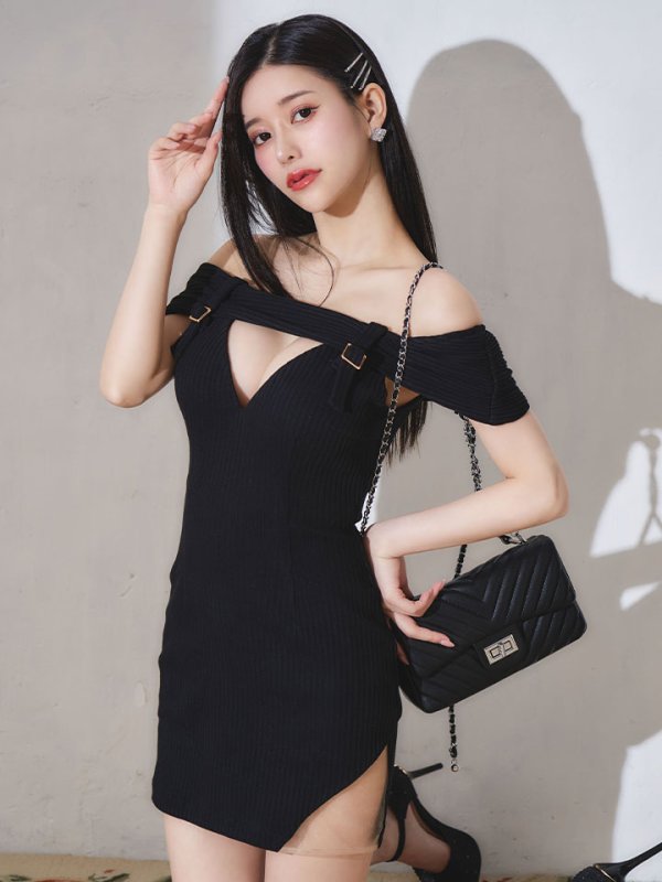 画像8: SALE!リブタイトオフショルダードレス/谷間見せ/背中見せ/ミニドレス/キャバドレス【S-Mサイズ/1カラー】[OF03] 【YN】dzw