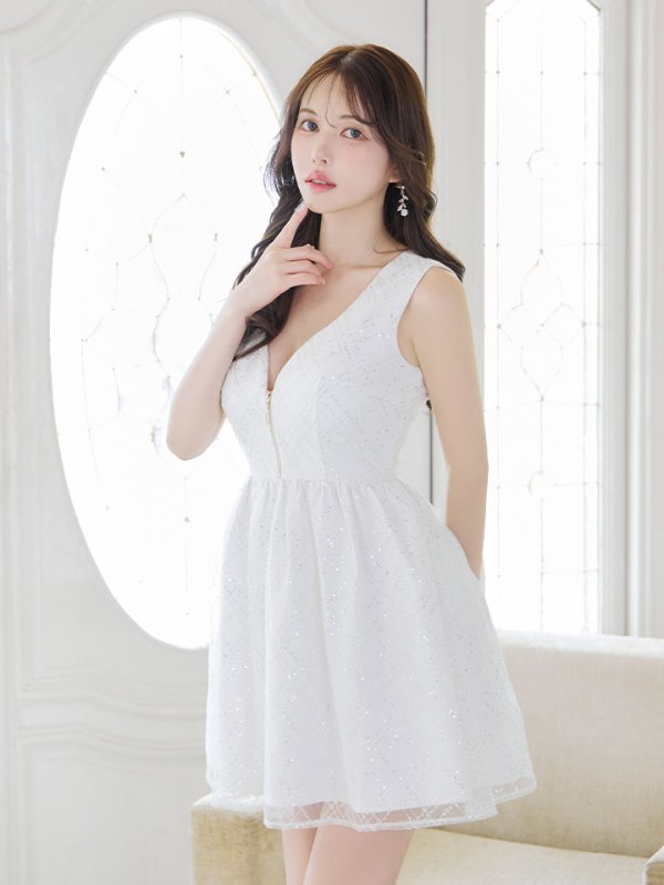 画像3: スパンコールチュールノースリーブドレス/ジップ/谷間見せ/背中隠し/ミニドレス/キャバドレス【XS-Mサイズ/1カラー】[OF03] 【YN】dzk