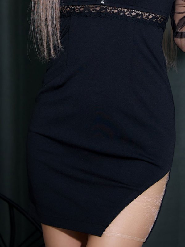 画像6: 【送料無料!】シアースリーブミニドレス/タイト/ウエストレース/ジップ/無地/ミニドレス/キャバドレス【S-XLサイズ/2カラー】[OF03] 【YN】 dzc