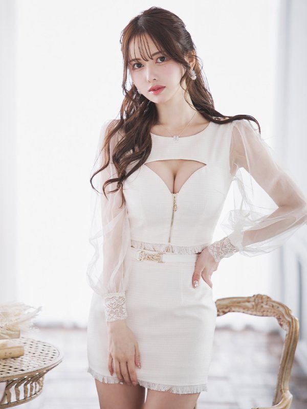 画像5: 送料無料!ツイードセットアップドレス/オープンカット/2ピース/チュール袖/チェーン/谷間見せ/背中隠し/ミニドレス/キャバドレス】【S-XLサイズ/1カラー】[OF03] 【YN】dzw