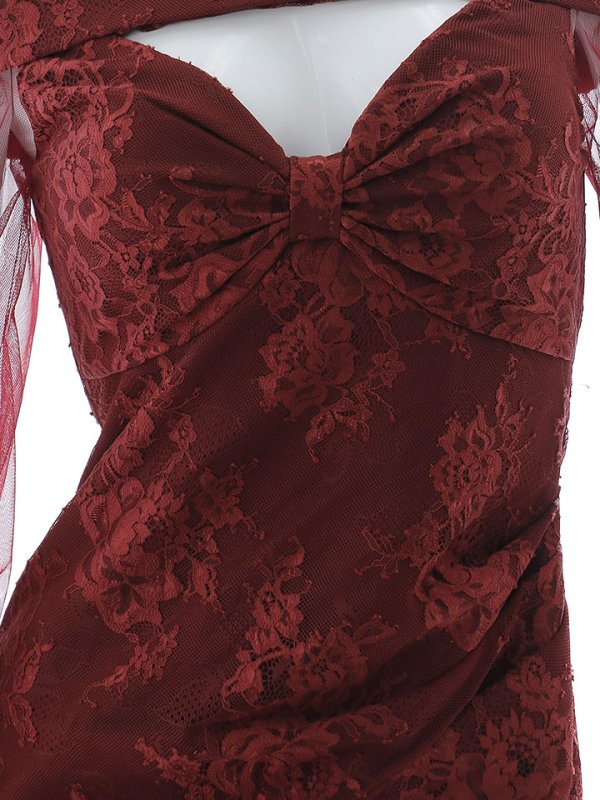 画像22: 【送料無料!】花柄刺繍レースドレス/キャミソール/パール/チュール袖/谷間見せ/背中隠し/シアースリット/透け感/ミニドレス/キャバドレス【XS-XLサイズ/2カラー】[OF03] 【YN】