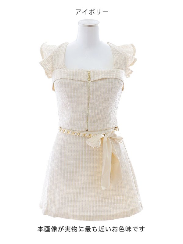 画像13: 【送料無料! 】ツイードセットアップドレス/2ピース/リボン/チェーン/ノースリーブ/Aライン/谷間見せ/背中隠し/ミニドレス/キャバドレス【XS-Lサイズ/1カラー】[OF03] 【YN】dzwv[OF03] 【YN】dzw