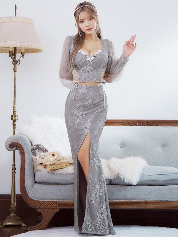 画像10: 【送料無料!】刺繍チュールスリーブロングドレス/チュール袖/刺繍/レースアップ/シアー/スリット/透け/谷間見せ/背中隠し/ロングドレス/キャバドレス【S-Lサイズ/4カラー】[OF03] 【YN】dzj