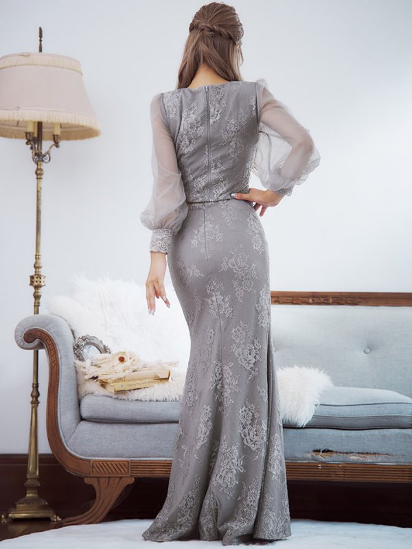 画像14: 【送料無料!】刺繍チュールスリーブロングドレス/チュール袖/刺繍/レースアップ/シアー/スリット/透け/谷間見せ/背中隠し/ロングドレス/キャバドレス【S-Lサイズ/4カラー】[OF03] 【YN】dzj