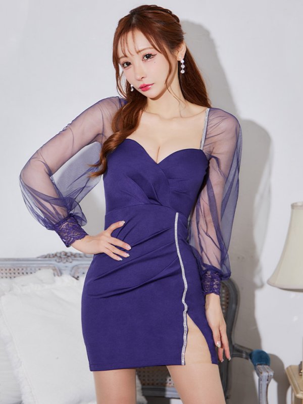 画像3: SALE!シアースリーブミニドレス/タイト/スリット/レース/無地/ミニドレス/キャバドレス【XS-Lサイズ/1カラー】[OF03] 【YN】dzy