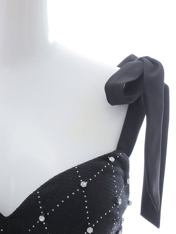 画像15: ブラックリボンドレス/ノースリーブ/キャミソール/ビジュー/チェック/谷間見せ/背中見せ/ミニドレス/キャバドレス【XS-Lサイズ/1カラー】[OF03]【YN】dzpe