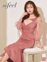 【sifeel/シフィール】ツイードマーメイドドレス/チェーン/谷間見せ/チュール袖/ミディアムドレス/キャバドレス【S-Lサイズ/2カラー】[OF03]【YN】dzc